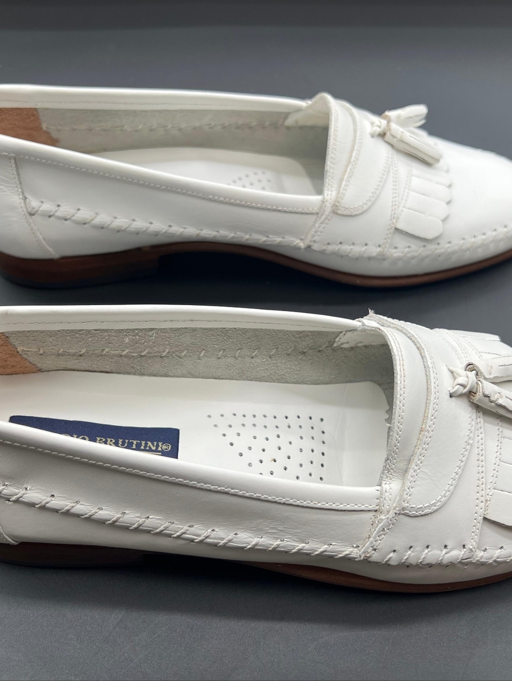 Giorgio Brutini White Leather Tassel Loafers Kiltie Moccasins NWOT Size 9.5D - Picture 3 of 5